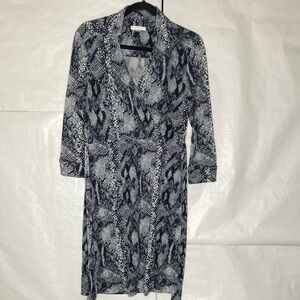 Snake Print Wrap Midi Dress - Black & White